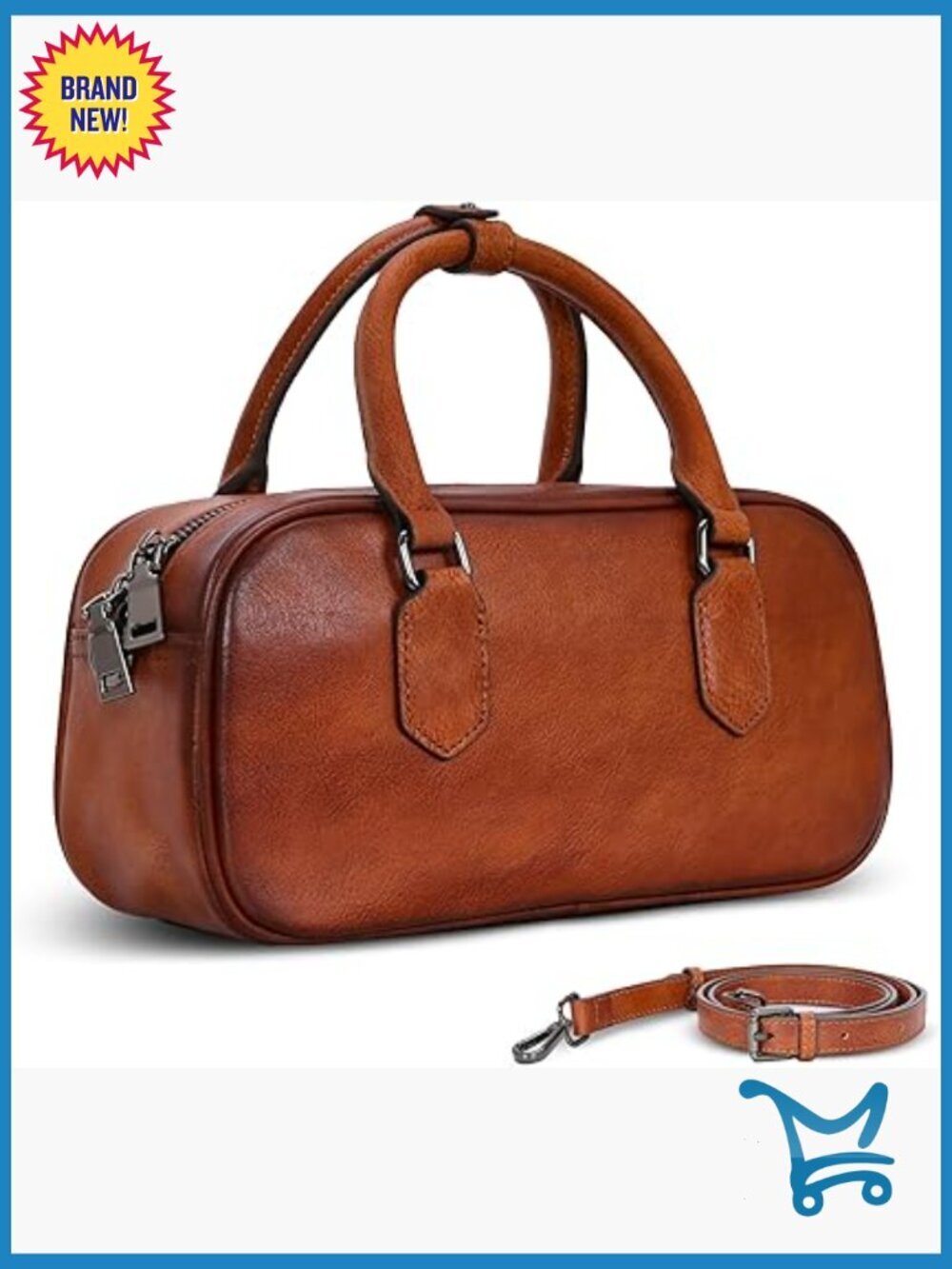 Genuine Leather Crossbody Satchel Purse with Adjustable Strap